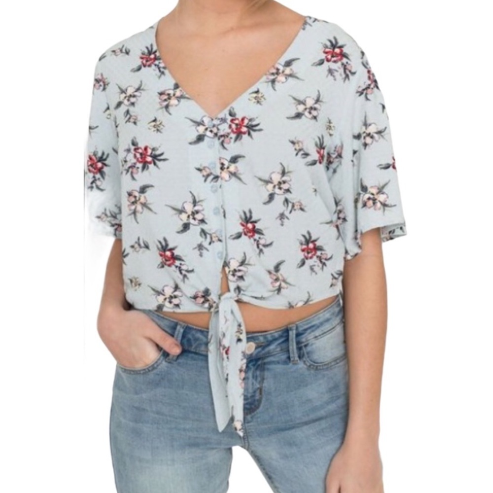 ARDENE Boho Woven Button Down Crop Blouse With Tie Front Mint Green Size Small